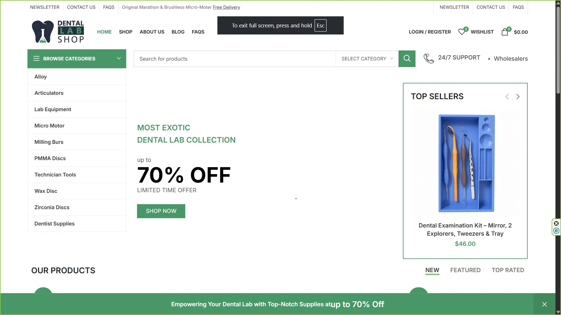 Dental Lab Shop homepage